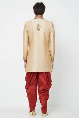Gold hand embroidered art silk sherwani for men 3