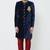 Navy blue hand embroidered velvet sherwani for men
