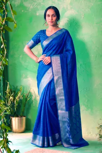 Traditional self print & heavy metallic zari border saree with blouse