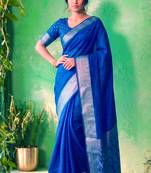 Traditional self print & heavy metallic zari border saree with blouse