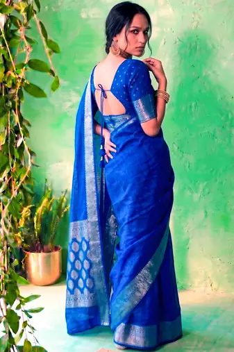 Traditional self print & heavy metallic zari border saree with blouse