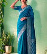 Traditional self print & heavy metallic zari border saree with blouse