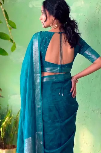 Traditional self print & heavy metallic zari border saree with blouse