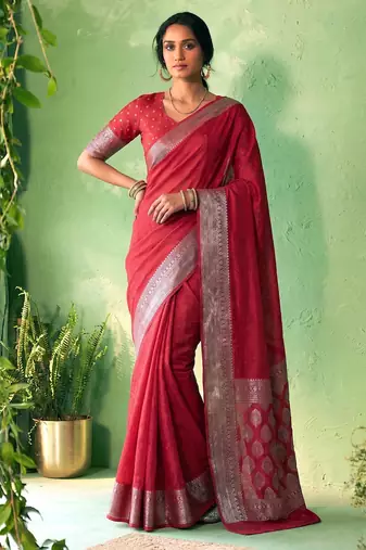 Traditional self print & heavy metallic zari border saree with blouse