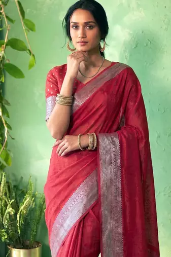 Traditional self print & heavy metallic zari border saree with blouse