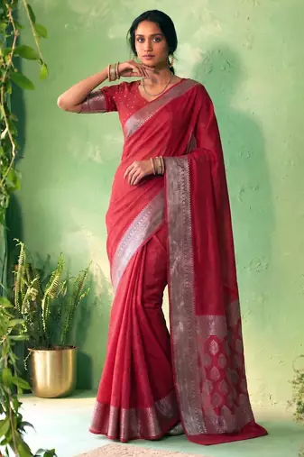 Traditional self print & heavy metallic zari border saree with blouse