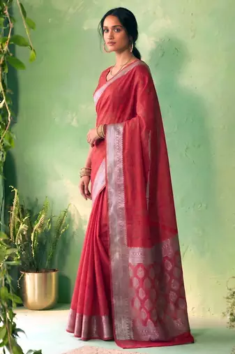 Traditional self print & heavy metallic zari border saree with blouse