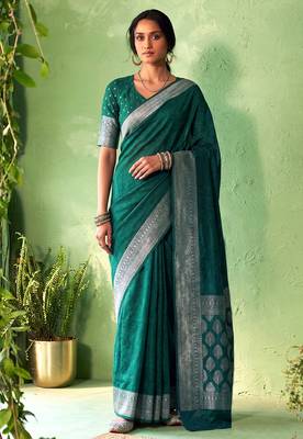 Traditional self print & heavy metallic zari border saree with blouse 1