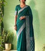 Traditional self print & heavy metallic zari border saree with blouse
