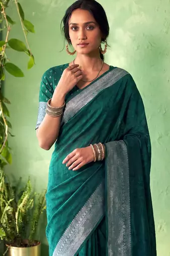 Traditional self print & heavy metallic zari border saree with blouse