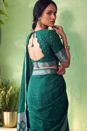 Traditional self print & heavy metallic zari border saree with blouse