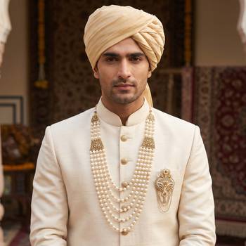   groom sherwani necklace moti mala layered for wedding | groom mala with brooch set 6