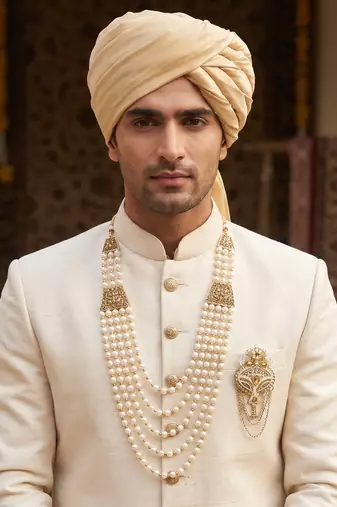   groom sherwani necklace moti mala layered for wedding | groom mala with brooch set