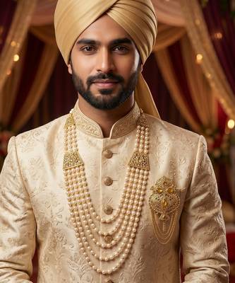   groom sherwani necklace moti mala layered for wedding | groom mala with brooch set 6