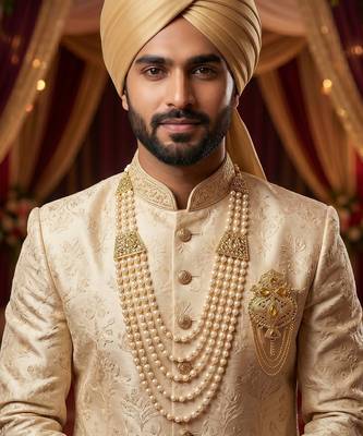   groom sherwani necklace moti mala layered for wedding | groom mala with brooch set 7