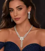Exquisite Flower Necklace Set Silver Plated Floral Bridal Marquise Cut CZ Drop Earrings