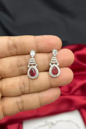 Multi-Gemstone Teardrop Statement Necklace and Earring Set, Silver-Tone Bridal Prom Jewelry