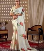 Elegant Off White Floral Print Saree for Women