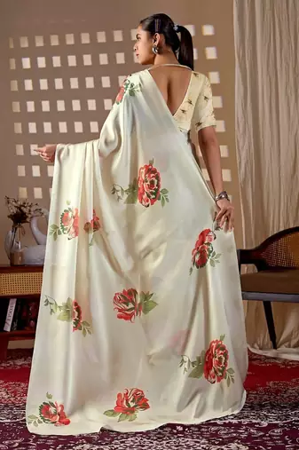 Elegant Off White Floral Print Saree for Women