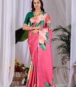 Elegant Pink Floral Print Saree for Women