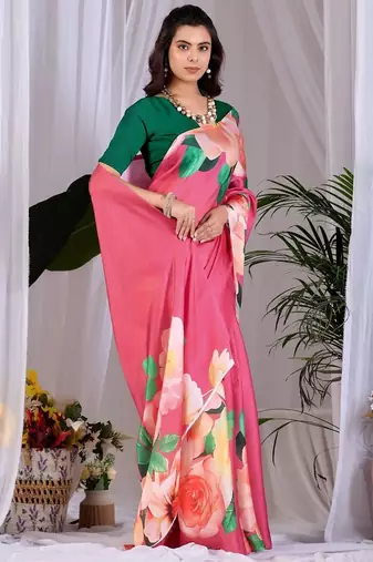 Elegant Pink Floral Print Saree for Women
