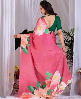 Elegant Pink Floral Print Saree for Women 3
