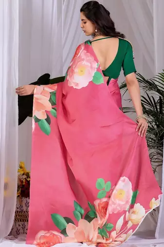 Elegant Pink Floral Print Saree for Women