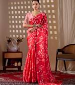 Elegant Red Floral Print Saree for Women