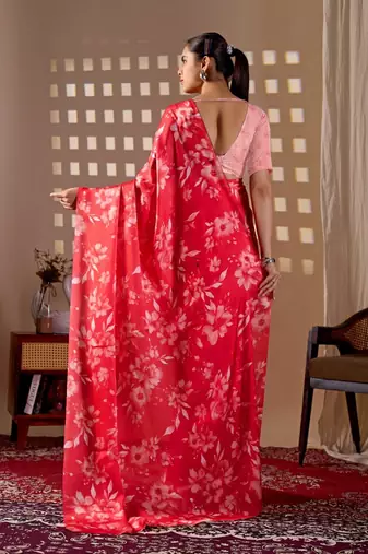 Elegant Red Floral Print Saree for Women