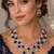 Royal Blue Pear Cut Crystal Bridal Necklace Earrings Set, Silver Wedding Choker Pageant Prom
