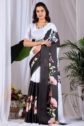 Elegant Black Floral Print Saree for Women