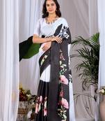 Elegant Black Floral Print Saree for Women