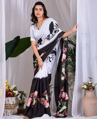 Elegant Black Floral Print Saree for Women 2