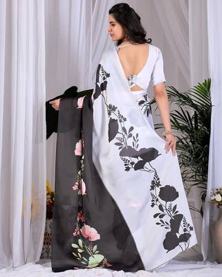 Elegant Black Floral Print Saree for Women 3