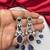 Amethyst Purple Bridal Jewelry Set: Silver Teardrop Crystal Necklace, Earrings, Maang Tikka