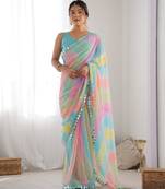 sky blue  georgette foil print  saree
