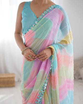 sky blue georgette foil print saree 2