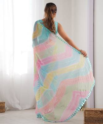 sky blue georgette foil print saree 3