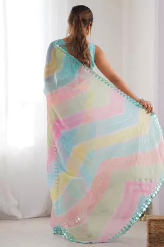 sky blue  georgette foil print  saree