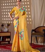Elegant Yellow Floral Print Saree for Women