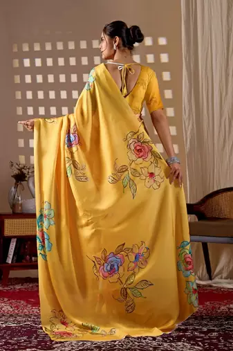 Elegant Yellow Floral Print Saree for Women