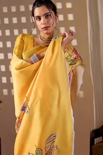 Elegant Yellow Floral Print Saree for Women
