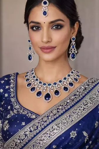 Royal Blue Sapphire Bridal Jewelry Set: CZ Crystal Choker