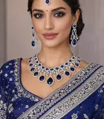 Royal Blue Sapphire Bridal Jewelry Set: CZ Crystal Choker