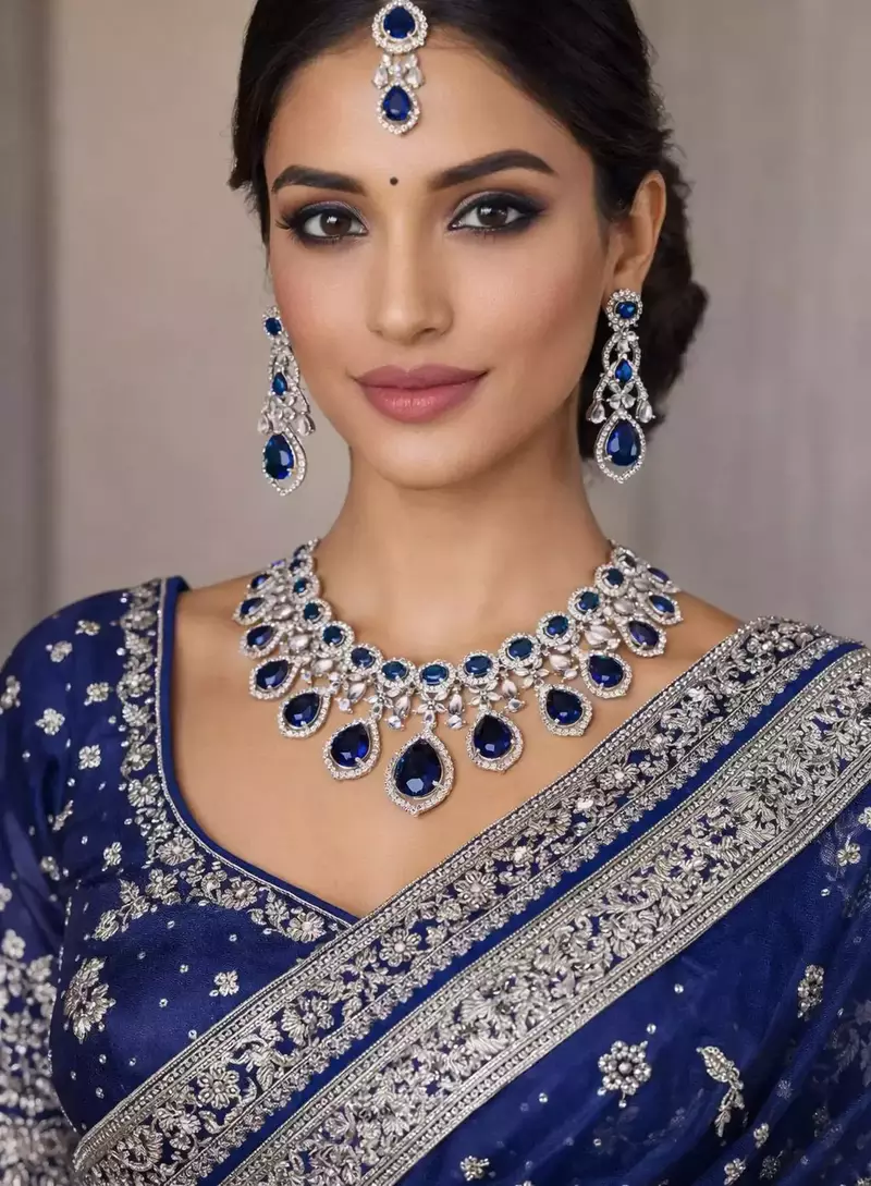 Royal Blue Sapphire Bridal Jewelry Set: CZ Crystal Choker