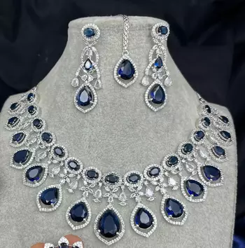 Royal Blue Sapphire Bridal Jewelry Set: CZ Crystal Choker 2