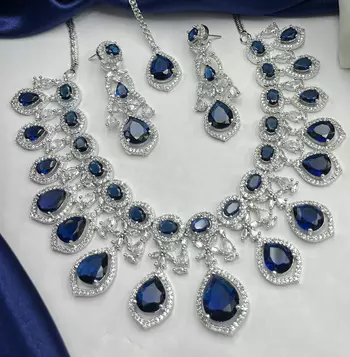 Royal Blue Sapphire Bridal Jewelry Set: CZ Crystal Choker 3