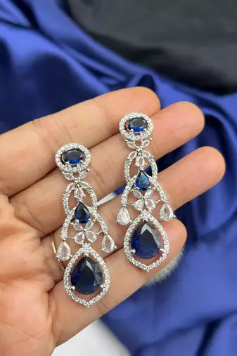 Royal Blue Sapphire Bridal Jewelry Set: CZ Crystal Choker