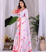 Elegant White Floral Print Saree for Women