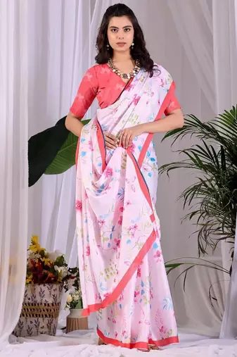 Elegant White Floral Print Saree for Women